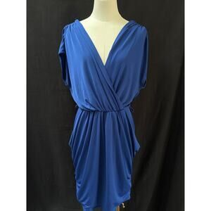 Women’s Evogues Blue Satin High-Low V-Cut Dress Sz 3X